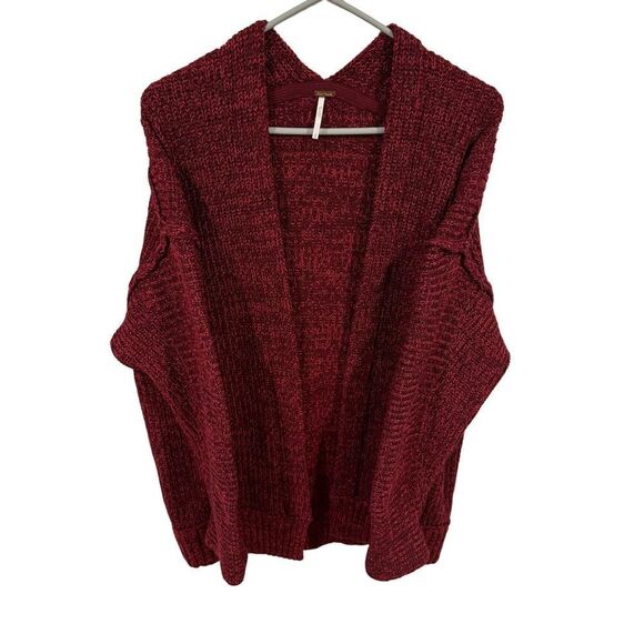 Free People High Hopes Burgundy Marled Drop Shoulder Open Cardigan Size Small - Picture 3 of 9